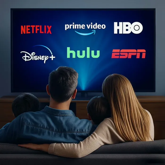 Family watching streaming apps